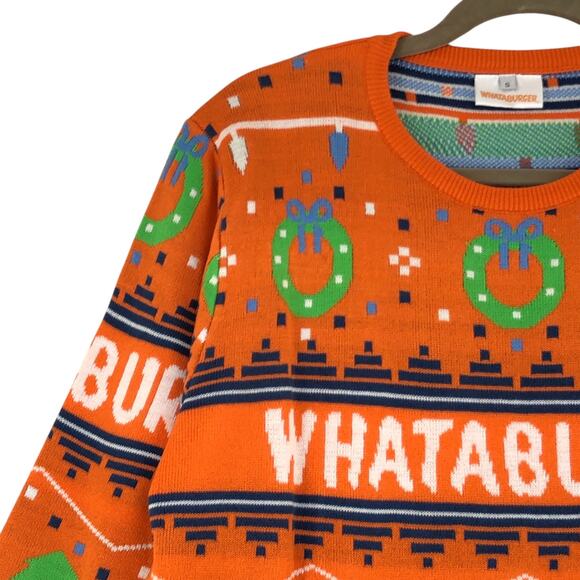 Whataburger Mens Size S Sweater Ugly Christmas Knit Lightweight Crewneck Orange - Picture 6 of 16